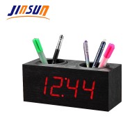 JINSUN Creative Multi-Alarm Desk Clock With Pen Holder Kids Clock Wooden Fashion Digital Clock For Gift