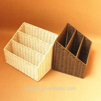 Handwoven paper rope magazine holder basket with 3 layer, office supply