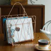 Wholesale Metal Wire Rose Gold Desktop Organizer File Magazine Holder Storage Basket For Home & Office