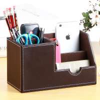 Multipurpose leather desktop pen holder office with storage box