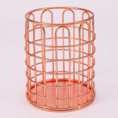 Rose Gold Makeup Brush Holder Pencil Holder Metal Office Supplies Desk Organizer with Non-Slip EVA Bottom