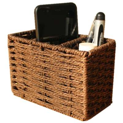 2 Compartments Paper Rope Woven Desk Stationery Organizer Storage Basekt Cell Phone Remote Control Holder Pen Holder For Office